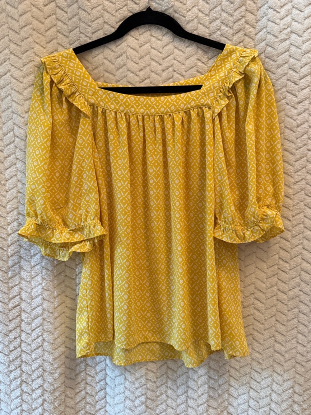 LOFT Yellow Off-Shoulder Ruffled Peasant Top